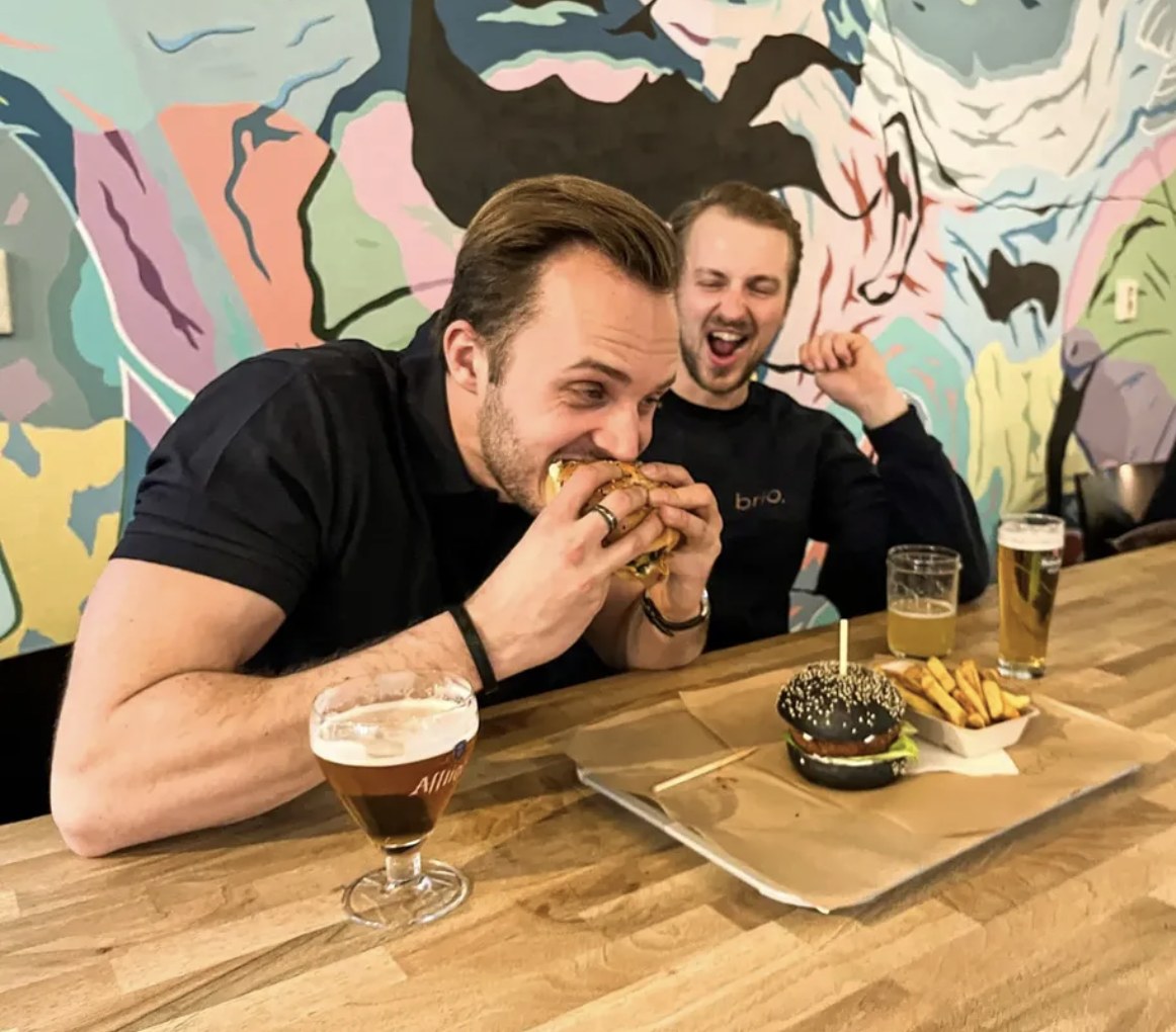 The Krater burger with fries and a craft beer